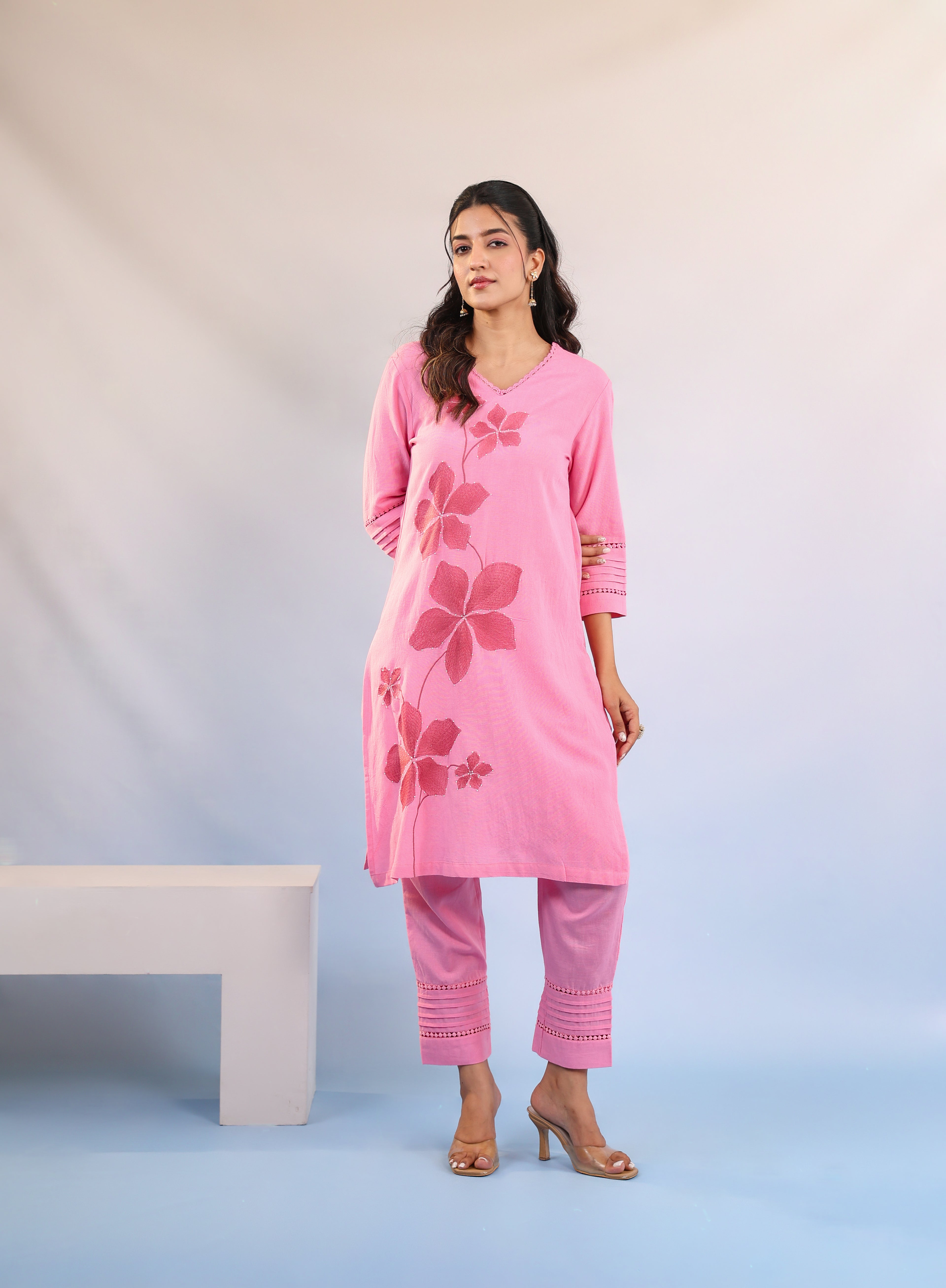 Blush Petal Embroidered Kurta Co-ord Set