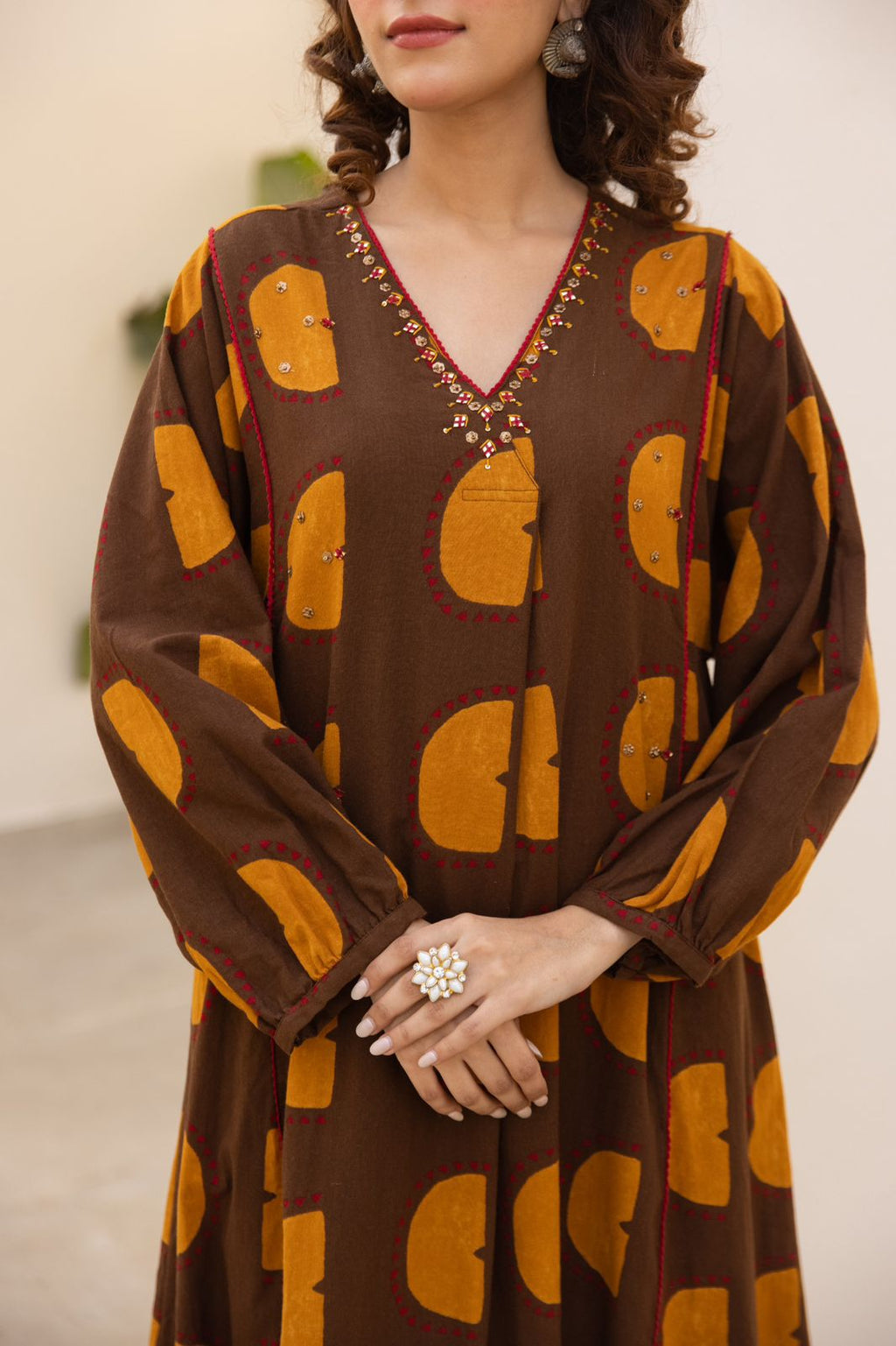 Rust Moon Printed Kurta Set